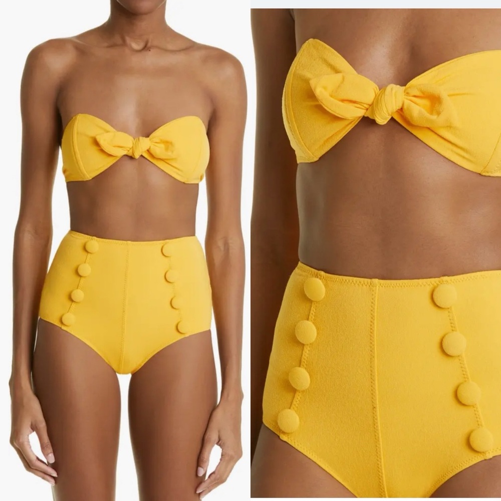 NWT Lisa Marie Hernandez Yellow Terry Cloth Bandeau Knot Bikini Top Size 4